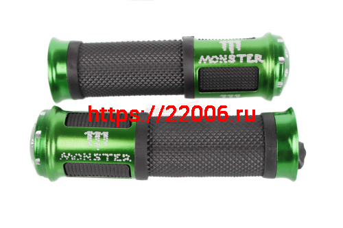 Ручки руля алюминиевые зеленые с надписью MONSTER 130*34*22