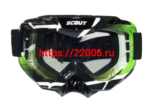 Очки мотокросс/спорт SCOUT (NK-1016) черн/зелен, резинка с силиконом, цветн упаковка