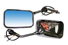 Зеркала заднего вида №19 пластик хром прямоугольный крепление с угла М10, с повторителем поворота