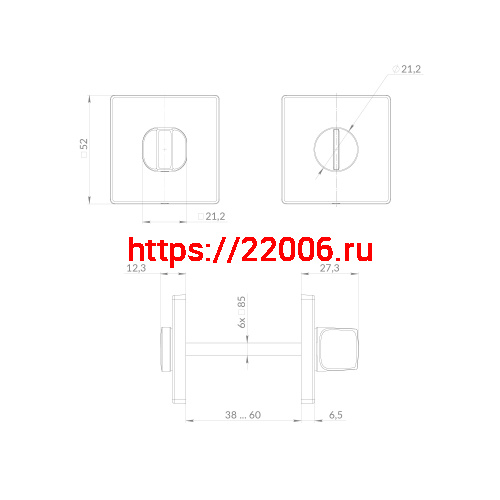 Ручка Punto (Пунто) поворотная BK6.K.EST.Q52 SN-3 матовый никель фото 3 Ручка Punto (Пунто) поворотная BK6.K.EST.Q52 SN-3 матовый никель фото 3
