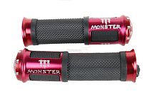 Ручки руля алюминиевые красные с надписью MONSTER 130*34*22