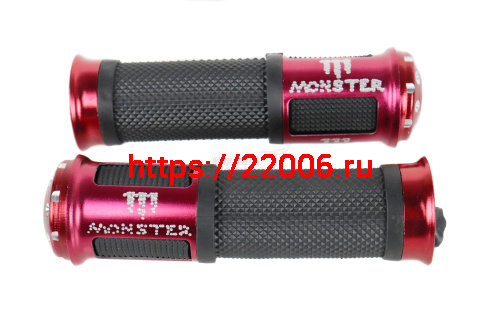 Ручки руля алюминиевые красные с надписью MONSTER 130*34*22 Ручки руля алюминиевые красные с надписью MONSTER 130*34*22
