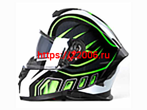 Мотошлем VIRTUE MD-820 закрытый с визором черный с зелено-белым рисунком (M)