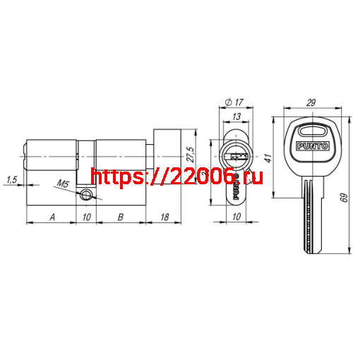 Цилиндровый Punto (Пунто) механизм (A202/80) A2002Knob80(40+10+30) с вертушкой SN никель фото 3 Цилиндровый Punto (Пунто) механизм (A202/80) A2002Knob80(40+10+30) с вертушкой SN никель фото 3