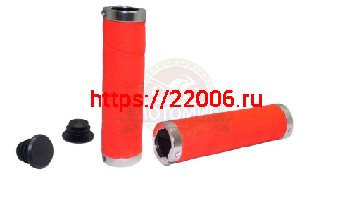 Грипсы для велосипеда 130мм, мягкие, с двумя грипстопами, с заглушками, красные с серебром (HL- G21 фото 2