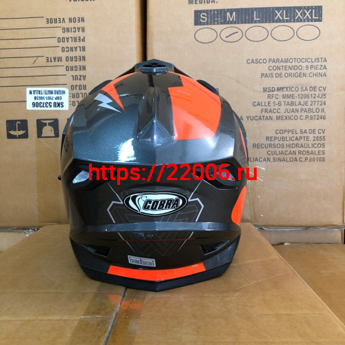 Шлем туринг (кросс со стеклом и очками) COBRA JK802, серо-оранжевый, размеры S фото 3 Шлем туринг (кросс со стеклом и очками) COBRA JK802, серо-оранжевый, размеры S фото 3