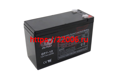 Аккумулятор герметичный 12В 7Aч OUTDO OT7-12 (аналог DT1207)(151x65x94mm)(электромашинки)