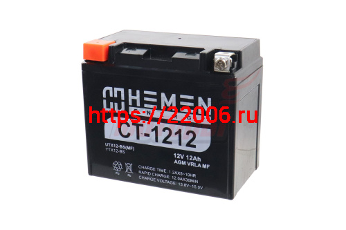 Аккумулятор 12В12Ач HEMEN ENERGY CT1212 (YTX12-BS) (кислотн, герметичн.) (прям. пол) (150*86*131мм)