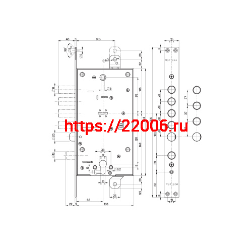 Замок Mottura (Моттура) врезной двухсистемный 54.787, (без накладок) ключ 60 мм фото 3
