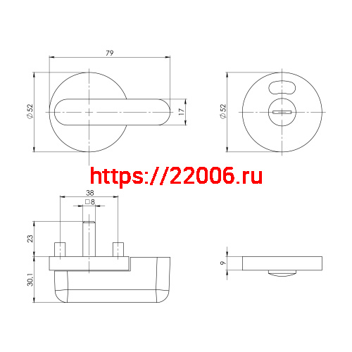 Ручка Ajax (Аякс) поворотная BK6.WC.CABIN PVC GREY серый фото 3