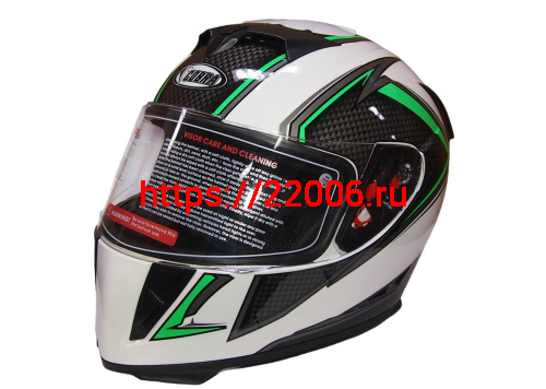 Шлем интеграл COBRA JK311, белый с черным и зеленым(9), размеры S