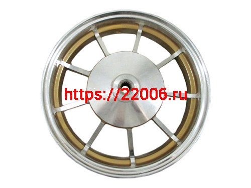 Диск колеса 10" Yamaha Jog задний, литой, барабанный тормоз, золото Диск колеса 10" Yamaha Jog задний, литой, барабанный тормоз, золото