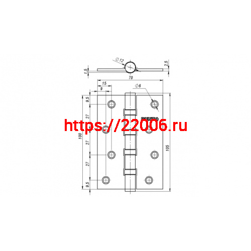 Петля Punto (Пунто) универсальная IN4100U SB (4B 100х70х2.5) мат.золото фото 3