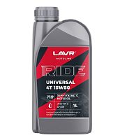 Масло LAVR MOTO RIDE UNIVERSAL  для 4т двиг.,полусинт., SAE 15W50,  API SM JASO M2, 1 литр. (Ln7739)