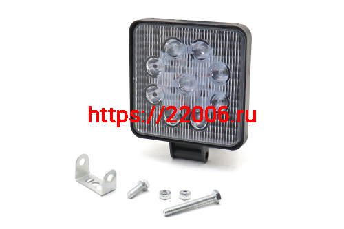 Фара светодиодная 27W 9 диодов SMD, 20мм квадрат. мет. корпус, дальний свет (Spot) фото 2