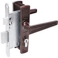 Замок Absolyute (Абсолют) врезной цилиндровый с защёлкой в комплекте с ручкой ЗВ4-3/01 (медь антик), 4 кл.