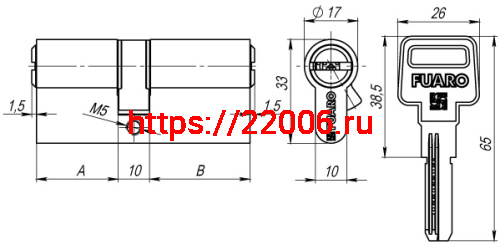 Цилиндровый Fuaro (Фуаро) механизм R600/60 mm (25+10+25) PB латунь 5 кл. фото 2