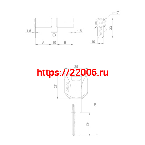 Цилиндровый Punto (Пунто) механизм (Z400/100) Z4000Key100(30+10+60) CP хром фото 4