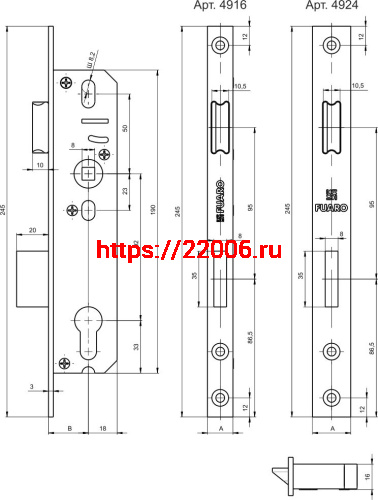Корпус Fuaro (Фуаро) узкопрофильного замка с защелкой PROF4916-40/92 CP хром фото 3