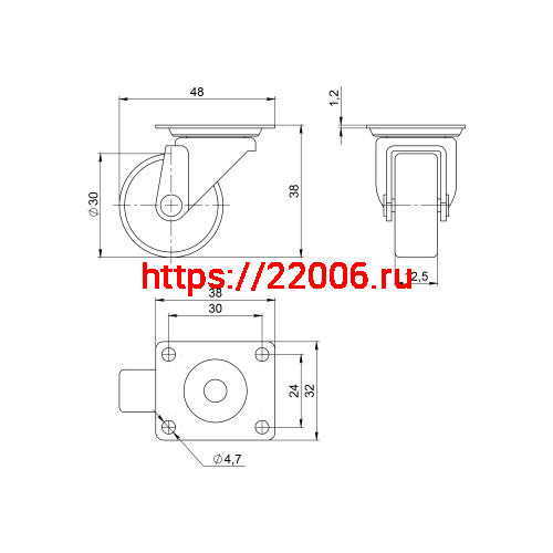 Опора колесная Ajax (Аякс) с площадкой WL/B-30R/15kg резина фото 2 Опора колесная Ajax (Аякс) с площадкой WL/B-30R/15kg резина фото 2