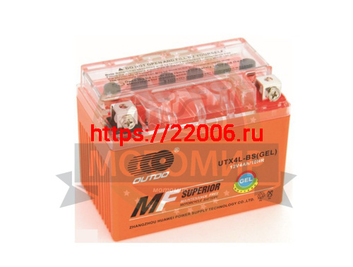 Аккумулятор 12В  4 А/ч  UTX4L-BS GEL, OUTDO (114х70х86) обрат.пол., для Альфы