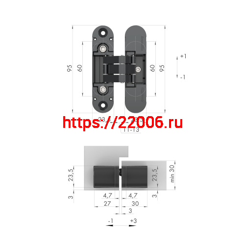 Петля Armadillo (Армадилло) скрытой установки U3D4000 BL (9540UN3D) черный фото 2