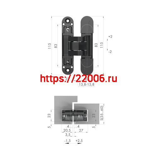 Петля Armadillo (Армадилло) скрытой установки U3D3000.VPG AB бронза TECH фото 3
