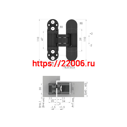 Петля Armadillo (Армадилло) скрытой установки U3D2000.TG FSG/2 флор. золото/2 фото 2
