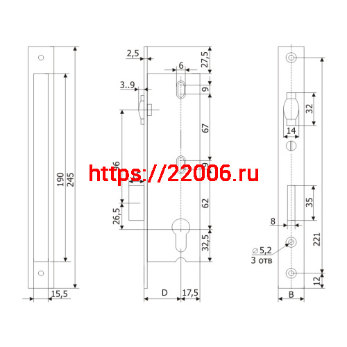 Корпус Guardian (Гардиан) узкопрофильного замка с регулируемой роликовой защелкой PROFI 45.11Р.24/123:278/ фото 2