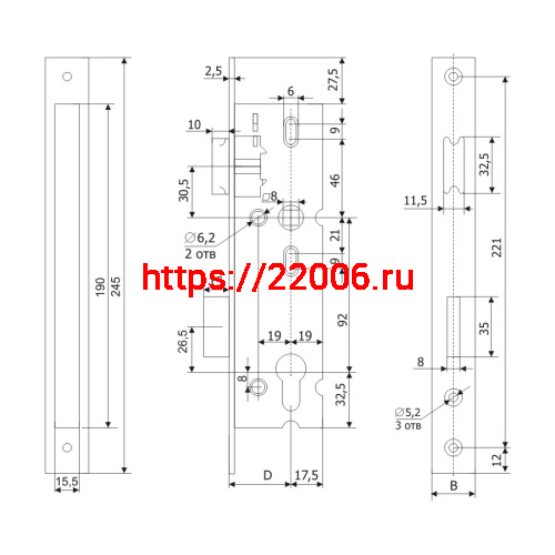 Корпус Guardian (Гардиан) узкопрофильного замка с защёлкой PROFI 30.11.24 /123:232/ фото 2