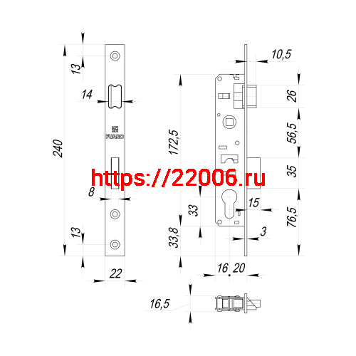 Корпус Fuaro (Фуаро) узкопрофильного замка с защелкой PROF153-20/85 (153-20/85) CP хром фото 3