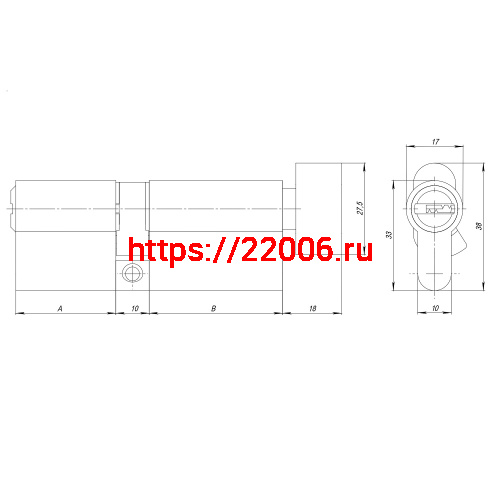 Цилиндровый Ajax (Аякс) механизм (AZ202/100) AZ2002Knob100 (40+10+50) CP хром с вертушкой фото 3