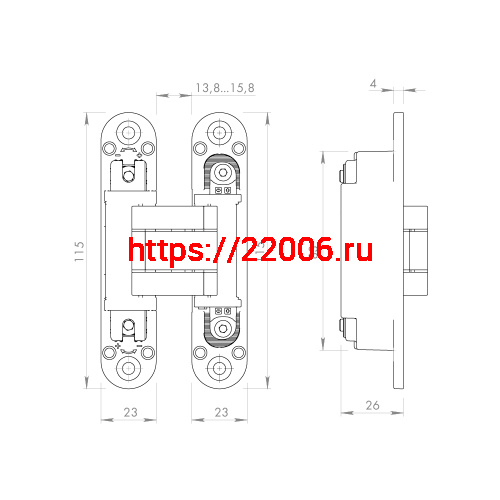 Петля Armadillo (Армадилло) скрытой установки U3D3000.VPG AB бронза TECH фото 5
