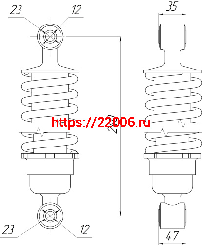 Амортизатор зад. L-240, D1-23, d1-12,Н1-35, D2-23, d2-12, Н2-47 TRIUMPH, ZF-KY, EKONIKA (ZF250-1) фото 2 Амортизатор зад. L-240, D1-23, d1-12,Н1-35, D2-23, d2-12, Н2-47 TRIUMPH, ZF-KY, EKONIKA (ZF250-1) фото 2