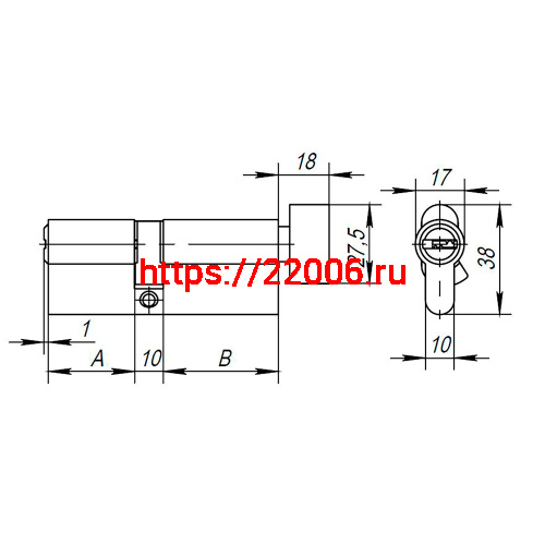 Цилиндровый Ajax (Аякс) механизм (AX202/60) AX2002Knob60 (25+10+25) CP хром с вертушкой фото 3