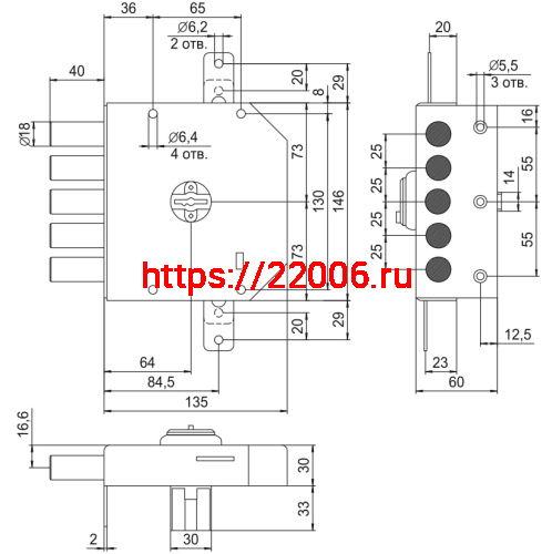 Замок Elbor (Эльбор) накладной Гранит 1.06.52.КМА никель, сув., 5 риг., тяги, зап. коробка, медный антик /20433/ фото 2