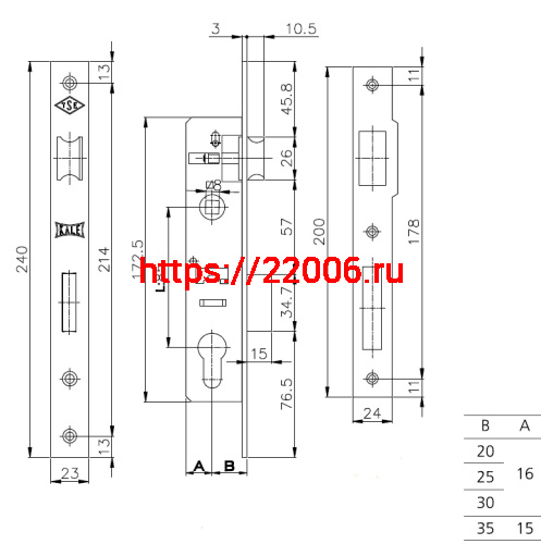 Корпус Kale kilit (Кале килит) узкопрофильного замка с защёлкой 153 (25 mm) w/b (никель) фото 3 Корпус Kale kilit (Кале килит) узкопрофильного замка с защёлкой 153 (25 mm) w/b (никель) фото 3